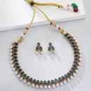Antique Gold-Plated Traditional Temple Coin Green American Diamond Studded Necklace Set