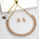 Antique Gold-Plated Traditional Temple Coin Peach American Diamond Studded Necklace Set