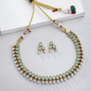 Antique Gold-Plated Traditional Temple Coin Ice-Green American Diamond Studded Necklace Set