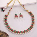 Antique Gold-Plated Traditional Temple Coin Red & Green American Diamond Studded Necklace Set