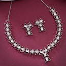 Silver Toned Brass Floral Leaf Necklace Set for Women & Girls