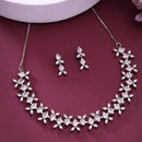 Silver Toned Brass Floral Marquise Necklace Set for Women