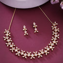Gold Plated Brass American Diamond Pear Shape Floral Necklace Set