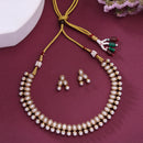 Antique Gold-Plated Traditional Temple Coin White American Diamond Studded Necklace Set