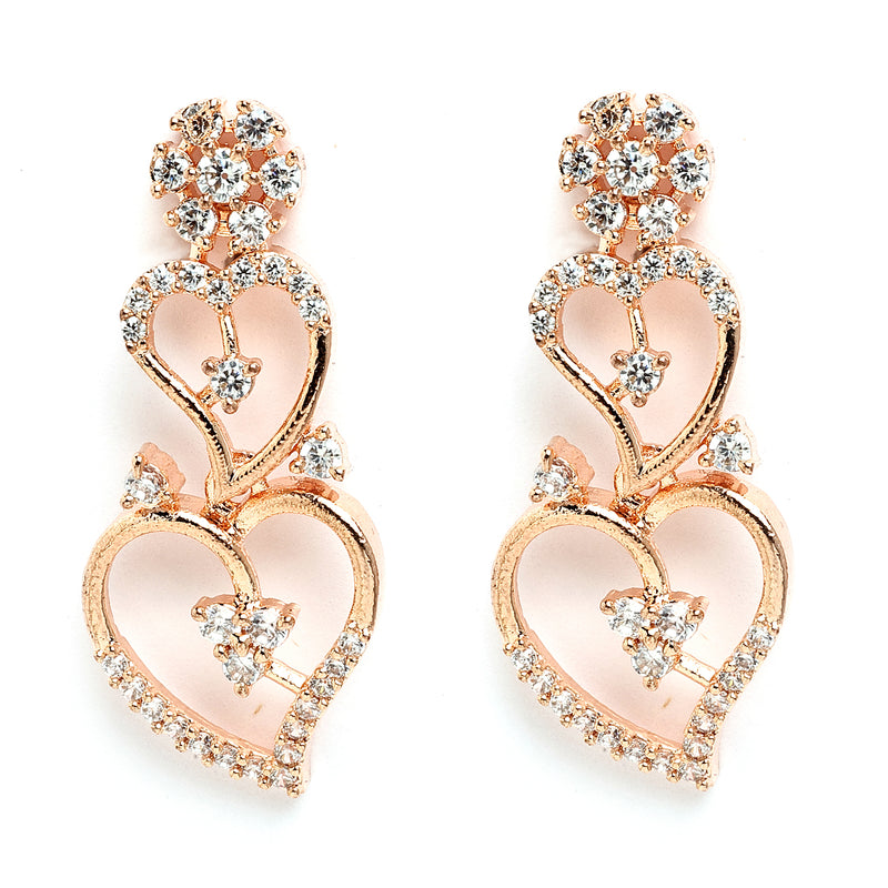 Rose Gold Plated Hearts Shaped with White American Diamond Stone Studded Jewellery Set