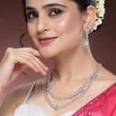 Rhodium Plated Silver Toned Sparkle White American Diamond Studded Jewellery Set