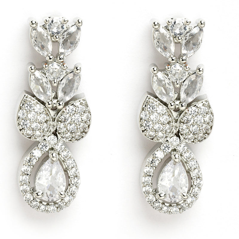 Rhodium Plated Silver Toned Teardrop American Diamond Jewellery Set