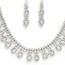 Rhodium Plated Silver Toned White American Diamond Studded Tear Drop Shaped Jewellery Set