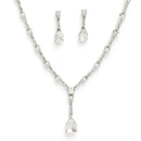 Rhodium Plated Silver Toned with Teardrop Style White American Diamond Studded Jewellery Set