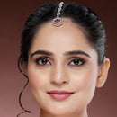 Rhodium Plated Silver Toned Floral Green American Diamond Studded Maang Tikka