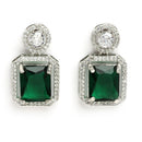Rhodium Plated Silver Toned Green American Diamond Studded Jewellery Set