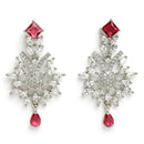 Rhodium Plated Silver Toned  Red American Diamond Studded Jewellery Set