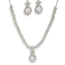 Rhodium Plated Silver Toned White American Diamond Studded Jewellery Set