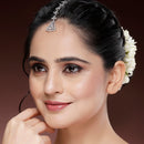 Rhodium Plated Silver Toned Triangle Shaped White American Diamond Studded Maang Tikka