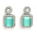 Rhodium Plated Silver Toned Sea Green American Diamond Studded Jewellery Set