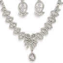 Rhodium Plated Silver Toned White American Diamond Stone Studded Jewellery Set