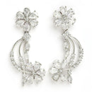 Rhodium Plated Silver Toned White American Diamond Studded Floral Jewellery Set