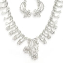 Rhodium Plated Silver Toned White American Diamond Studded Floral Jewellery Set