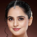 Rhodium Plated Silver Toned Teardrop Shaped White American Diamond Studded Maang Tikka