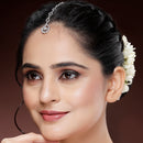 Rhodium Plated Silver Toned Teardrop Shaped White American Diamond Studded Maang Tikka