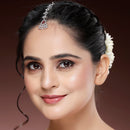 Rhodium Plated Silver Toned Triangle Shaped Red American Diamond Studded Maang Tikka