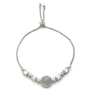 Rhodium Plated Silver Toned White American Diamond Studded Adjustable Bracelet
