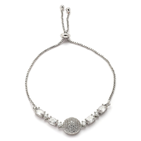 Rhodium Plated Silver Toned White American Diamond Studded Adjustable Bracelet