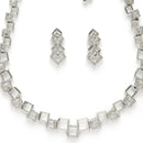 Rhodium Plated Silver Toned Geometric Design American Diamond Stone Studded Jewellery Set
