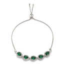 Rhodium Plated Silver Toned Teardrop Shaped Green & White American Diamond Studded Adjustable Bracelet