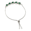 Rhodium Plated Silver Toned Teardrop Shaped Green & White American Diamond Studded Adjustable Bracelet