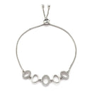 Rhodium Plated Silver Toned Oval Shaped White Cubic Zirconia Studded Adjustable Bracelet