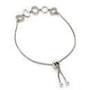 Rhodium Plated Silver Toned Oval Shaped White Cubic Zirconia Studded Adjustable Bracelet