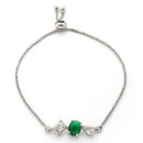 Rhodium Plated Silver Toned Green And White American Diamond Studded Adjustable Bracelet