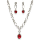 Rhodium Plated Silver Toned Red American Diamond Studded Jewellery Set