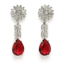 Rhodium Plated Silver Toned Teardrop Shaped Ruby American Diamond Studded Necklace Set