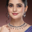 Rhodium Plated Silver Toned with Blue American Diamond Studded Jewellery Set