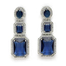 Rhodium Plated Silver Toned Royal Blue American Diamond Studded Jewellery Set