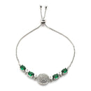 Rhodium Plated Silver Toned White And Green American Diamond Studded Adjustable Bracelet