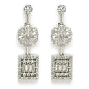 Rhodium Plated Silver Toned Blossom and Square Design White American Diamond Stone Studded Jewellery Set