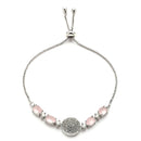 Rhodium Plated Silver Toned White And Pink American Diamond Studded Adjustable Bracelet