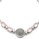 Rhodium Plated Silver Toned White And Pink American Diamond Studded Adjustable Bracelet