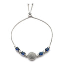 Rhodium Plated Silver Toned White And Blue American Diamond Studded Adjustable Bracelet