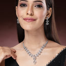 Rhodium Plated Silver Toned White American Diamond Stone Studded Jewellery Set