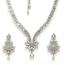 Rhodium Plated Silver Toned White American Diamond Studded Jewellery Set