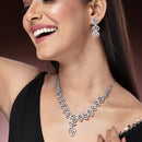 Rhodium Plated Silver Toned White American Diamond Stone Studded Jewellery Set