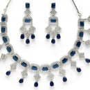 Rhodium Plated Silver Toned with Blue American Diamond Studded Jewellery Set