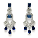 Rhodium Plated Silver Toned with Blue American Diamond Studded Jewellery Set