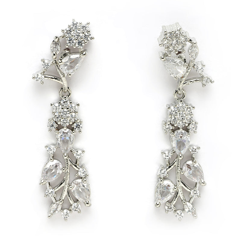 Rhodium Plated Silver Toned White American Diamond Studded Jewellery Set