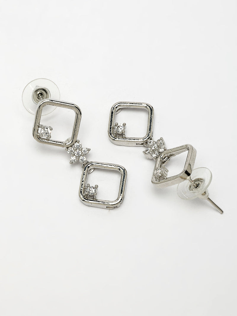 Rhodium Plated with Square Star Design & White American Diamond Stone Studded Jewellery Set