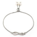 Rhodium Plated Silver Toned Infinity Shaped White Cubic Zirconia Studded Adjustable Bracelet
